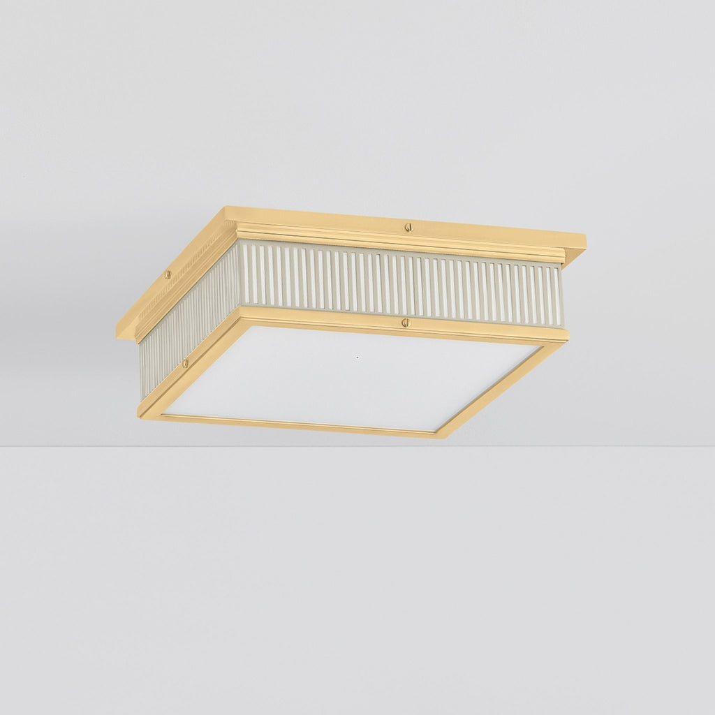 Ashdown Square Flush Mount Aged Brass and Off White - The Well Appointed House