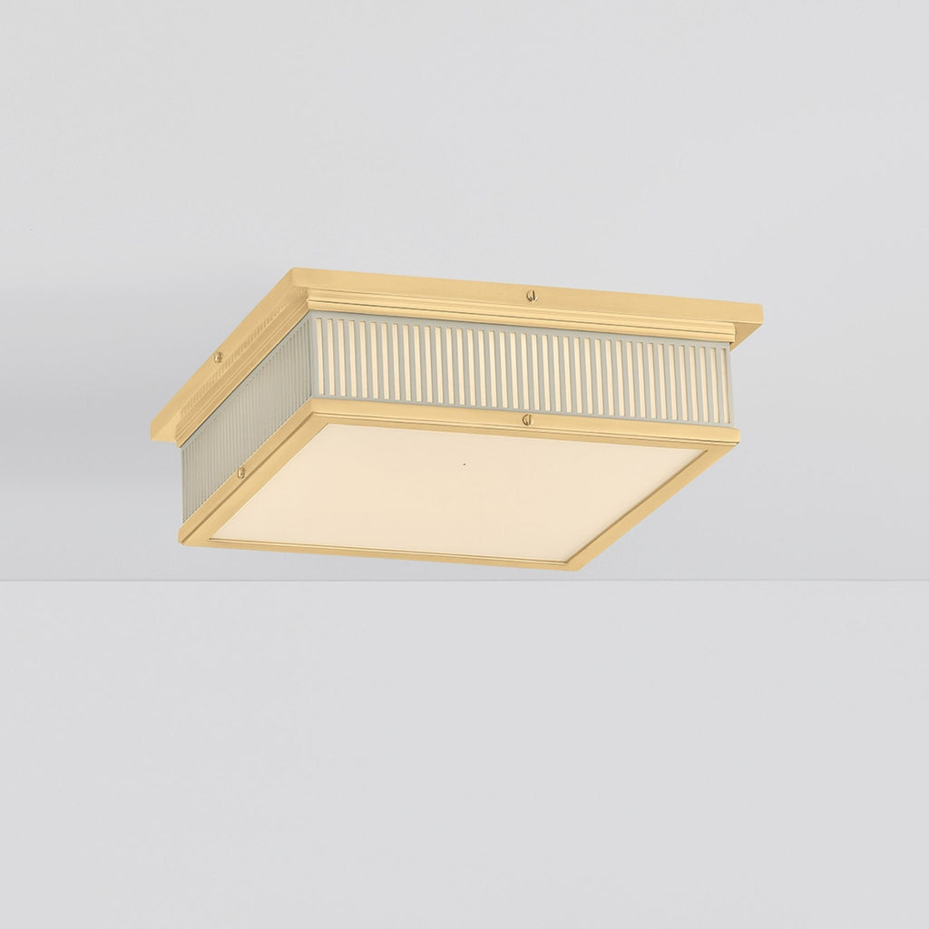 Ashdown Square Flush Mount Aged Brass and Off White - The Well Appointed House