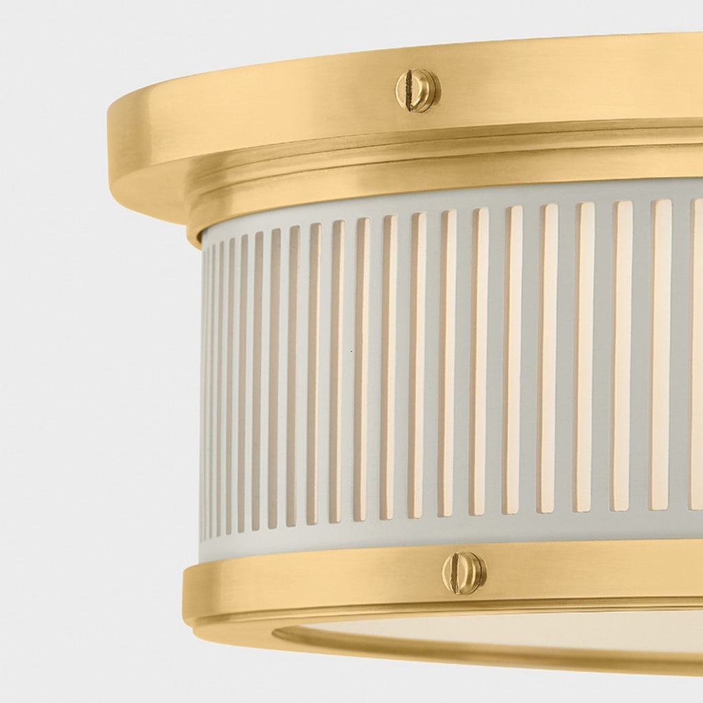 Ashdown Round Flush Mount Aged Brass and Off White - The Well Appointed House