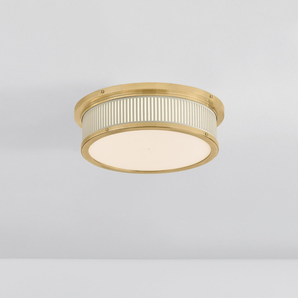 Ashdown Round Flush Mount Aged Brass and Off White - The Well Appointed House