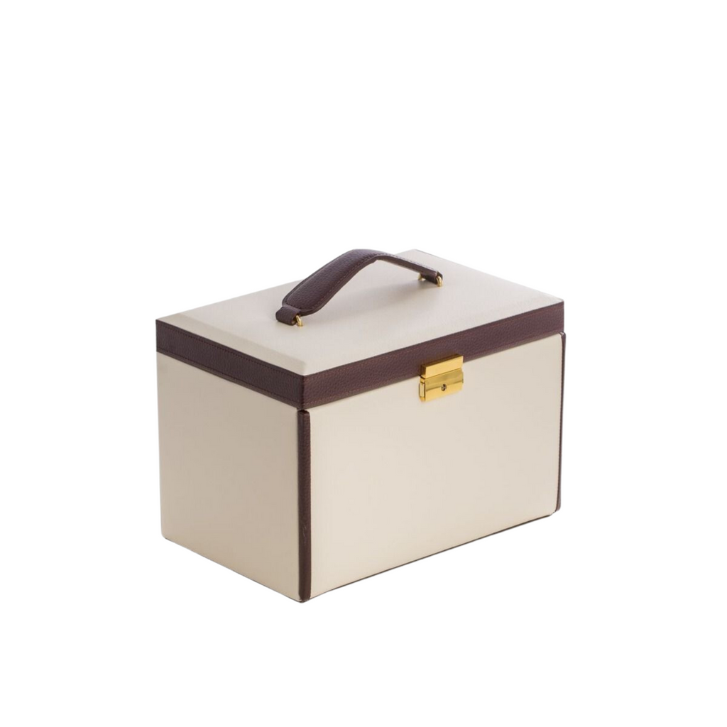Ivory & Brown Leather 4 Level Jewelry Box - The Well Appointed House