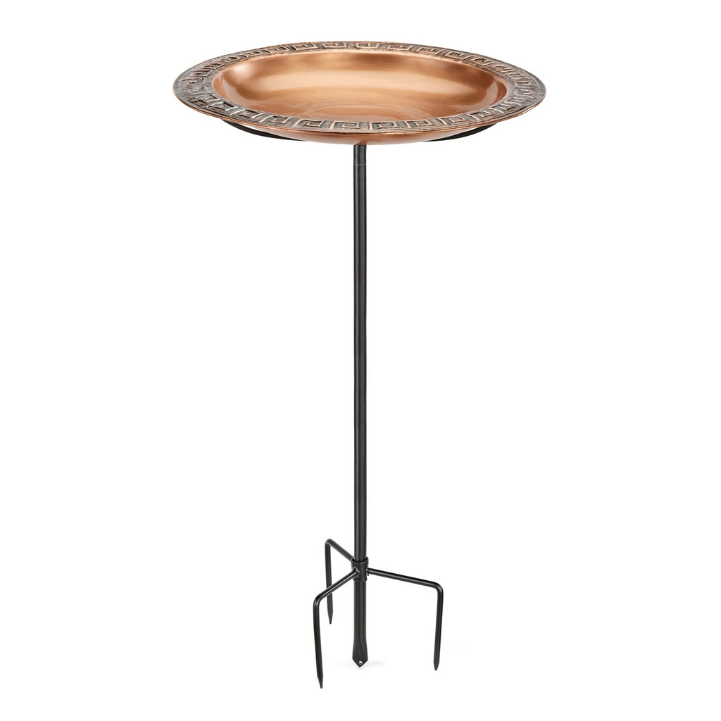 18" Greek-Inspired Copper Birdbath with Garden Pole - The Well Appointed House