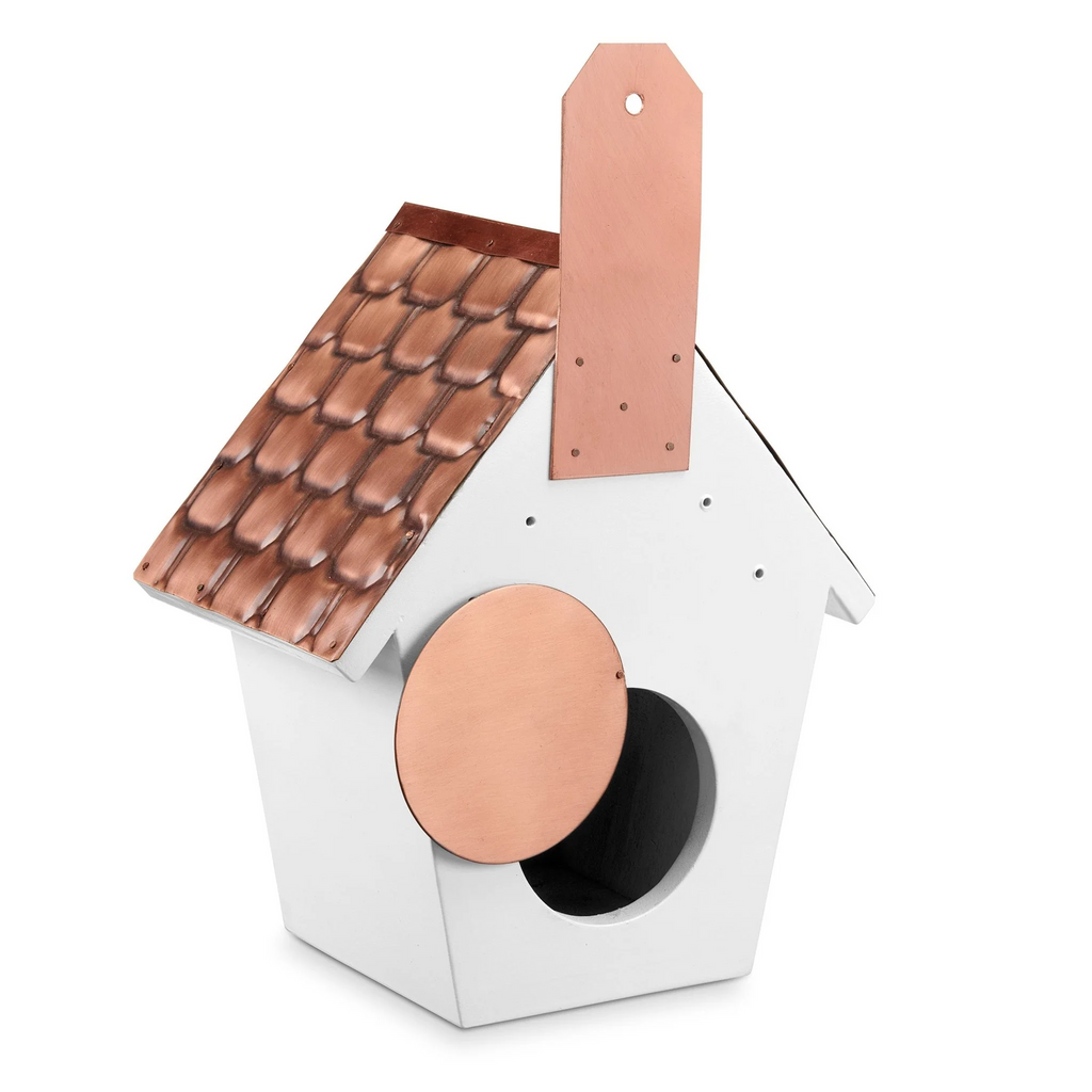 Classic Cottage Bird House With Shingled Antique Copper Roof - The Well Appointed House