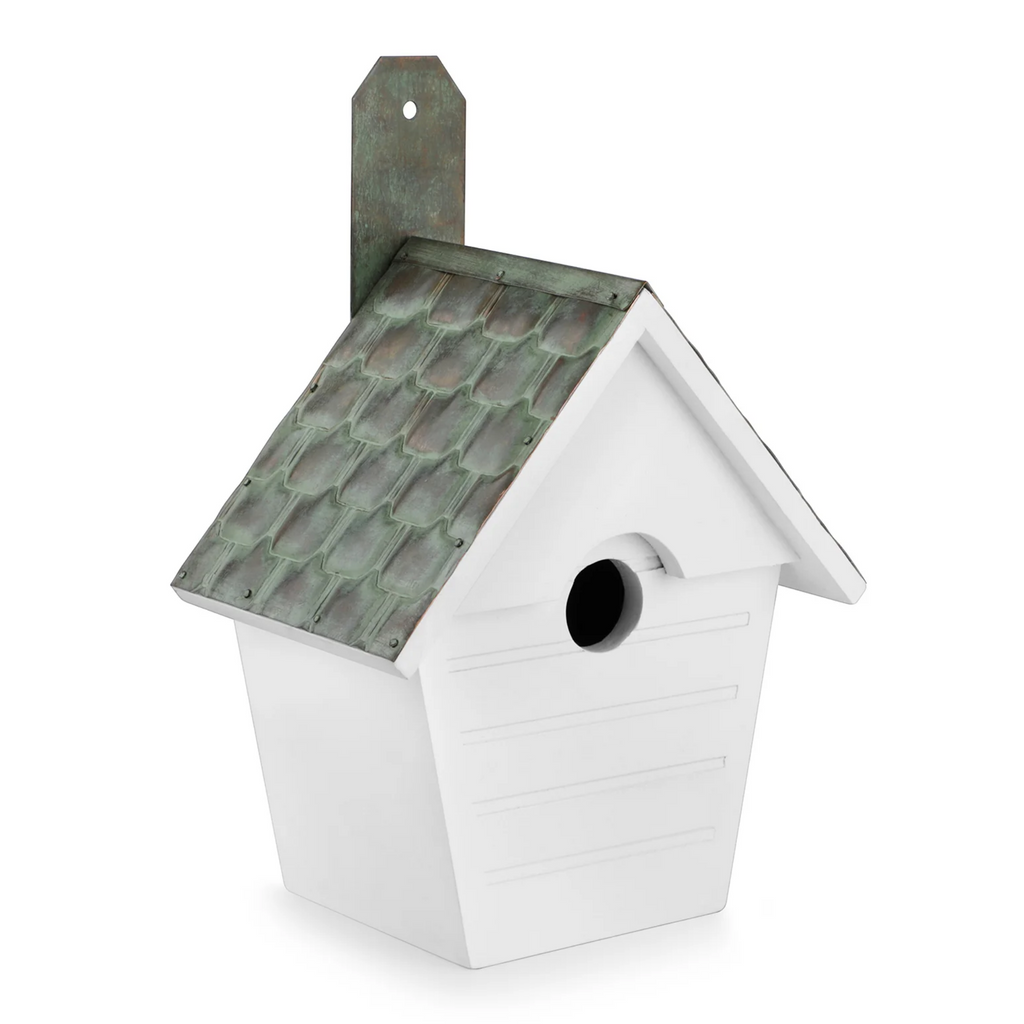 Classic Cottage Bird House With Shingled Verdigris Roof - The Well Appointed House