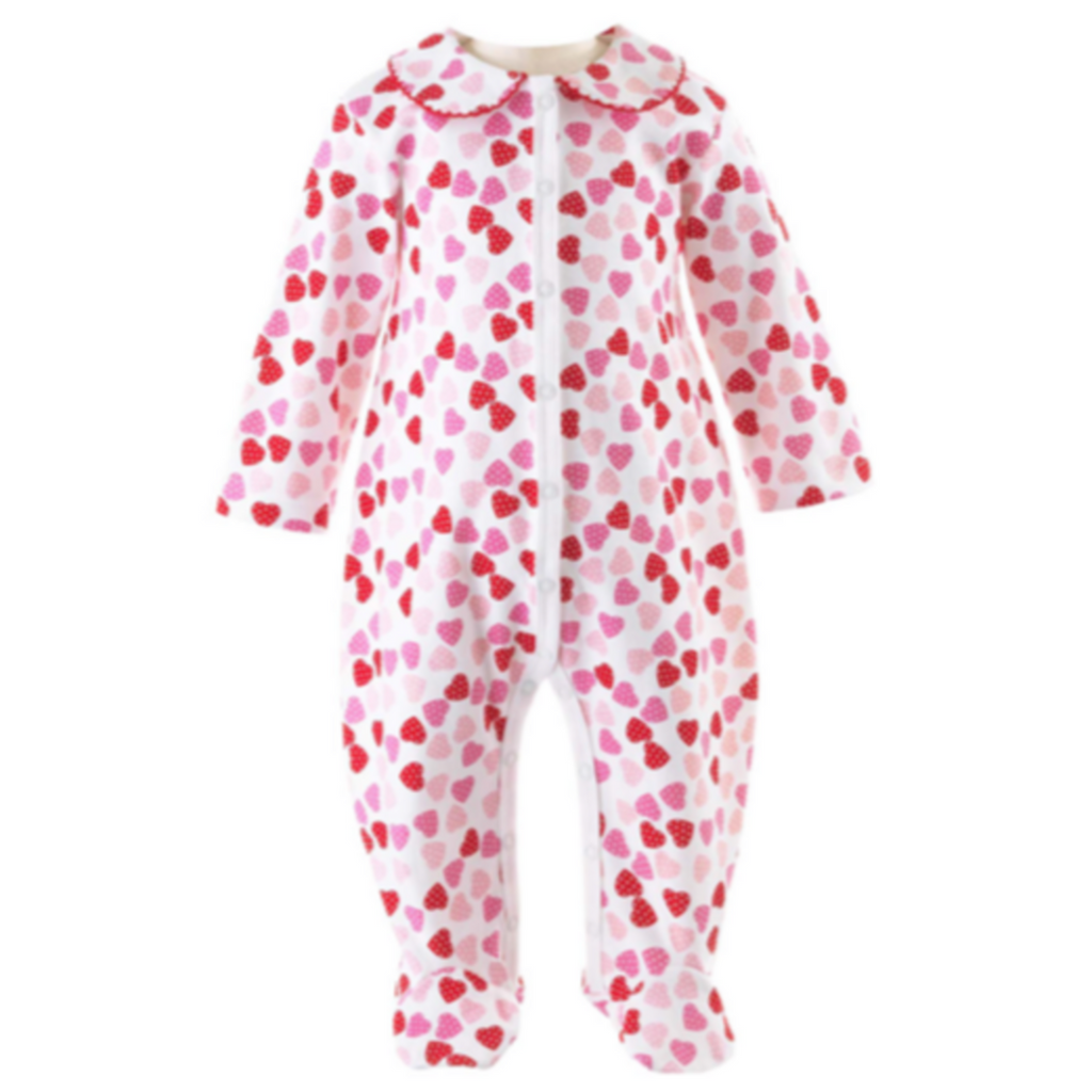 Baby Girl Heart Print One-Piece Footie - The Well Appointed House