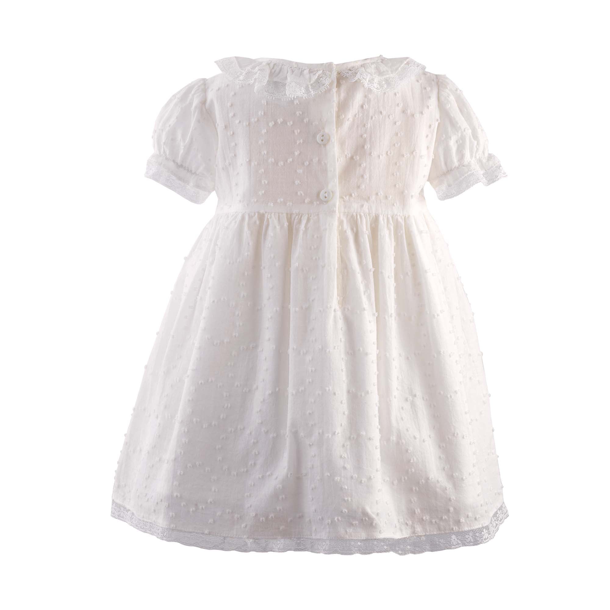 Rachel Riley Baby Girls Swiss Dot Smocked Dress and Bloomers in Ivory 6M