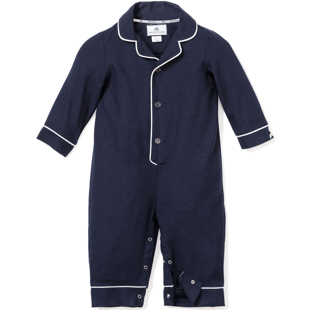 Baby's Flannel Romper in Navy - The Well Appointed House 