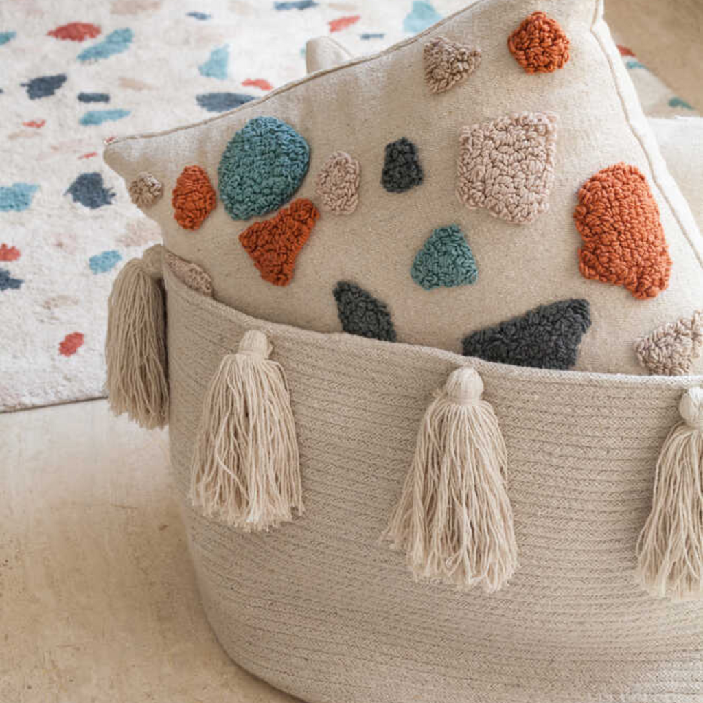 Washable Natural Beige Tassel Braided Storage Basket - Little Loves Baskets & Hampers - The Well Appointed House