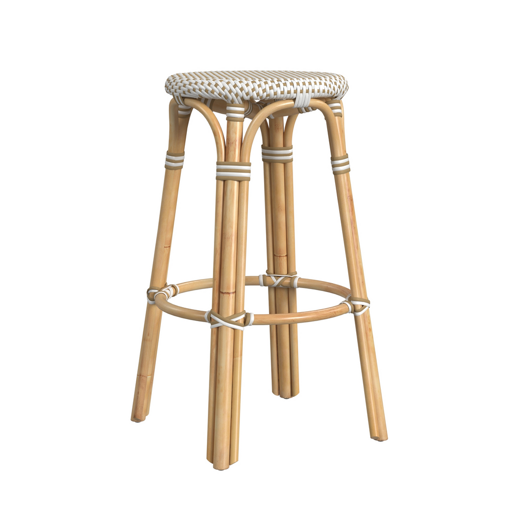 Beige and White Rattan Frame Bar Stool - The Well Appointed House