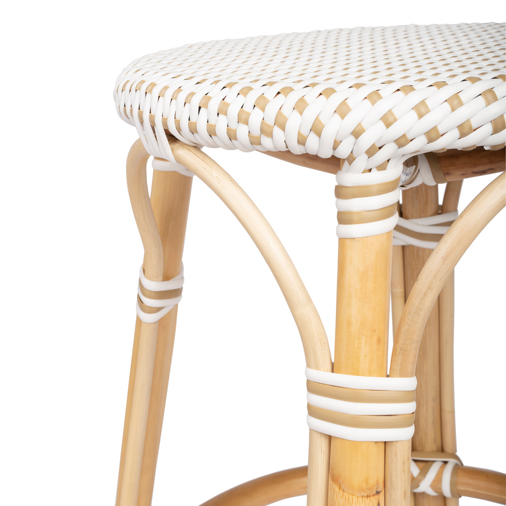 Beige and White Rattan Frame Counter Stool - The Well Appointed House