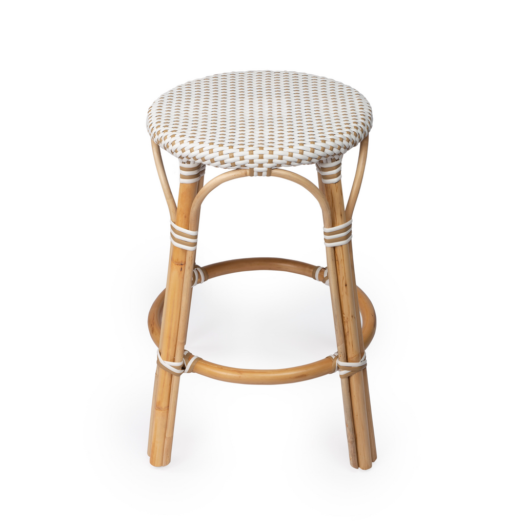 Beige and White Rattan Frame Counter Stool - The Well Appointed House