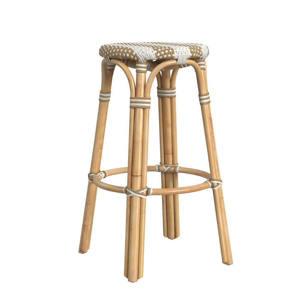 Beige and White Striped Rattan Frame Bar Stool - The Well Appointed House