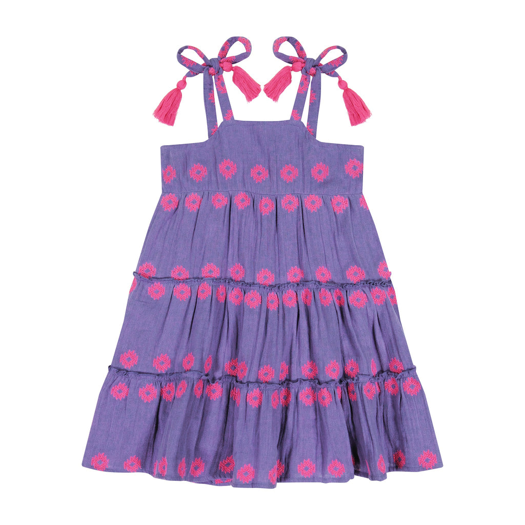 Bella Girl's Shoulder Tie Sundress Perwinkle Embroidery - The Well Appointed House