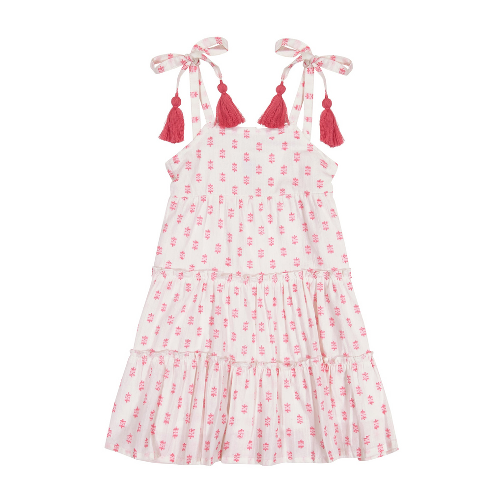 Bella Girl's Shoulder Tie Sundress in Pink Dobby -The Well Appointed House