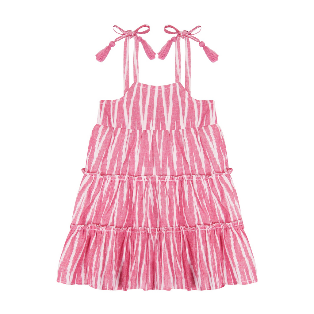 Bella Girl's Shoulder Tie Sundress in Rose Ikat - The Well Appointed House