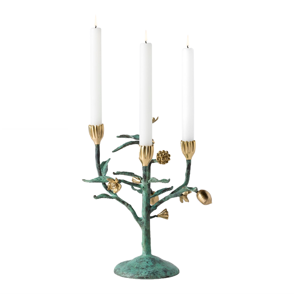 Bernadette Antique Gold Patina Floral Candelabra Brass - The Well Appointed House