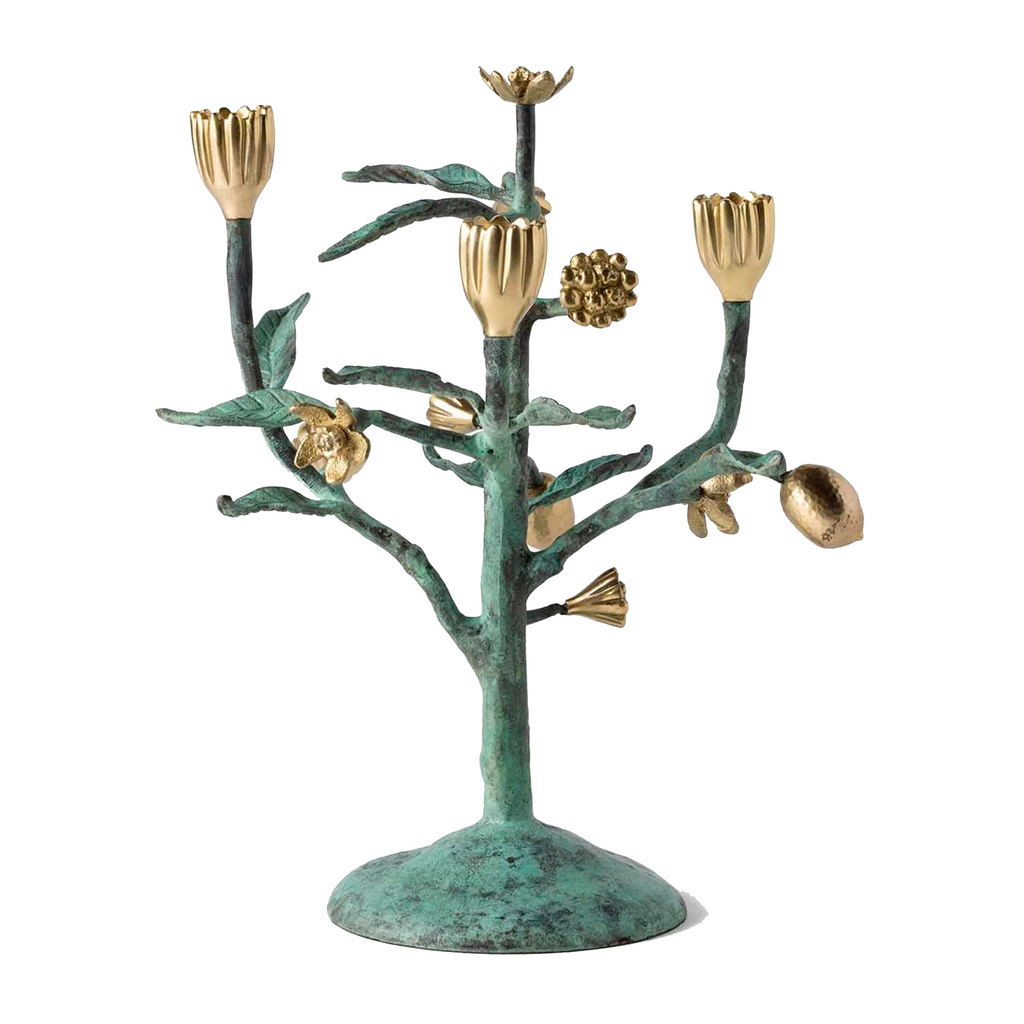 Bernadette Antique Gold Patina Floral Candelabra Brass - The Well Appointed House
