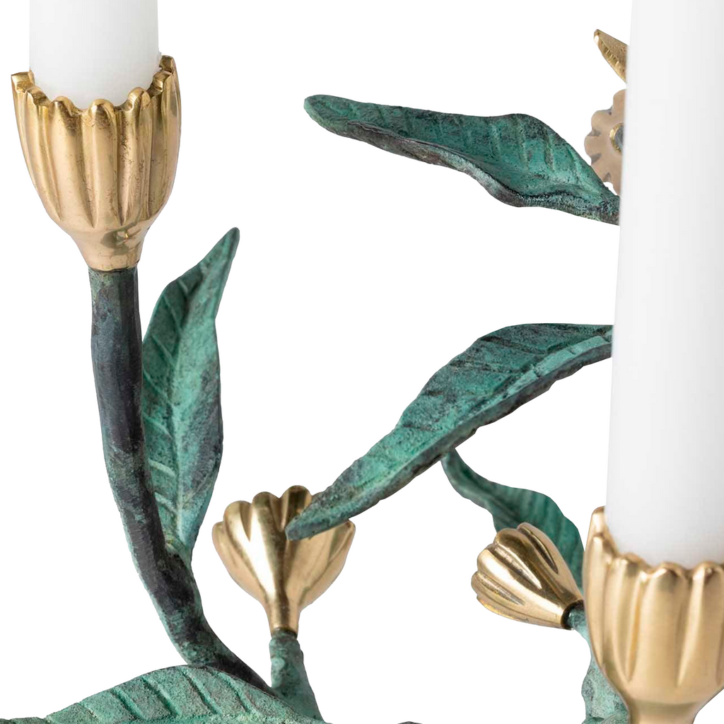 Bernadette Antique Gold Patina Floral Candelabra Brass - The Well Appointed House