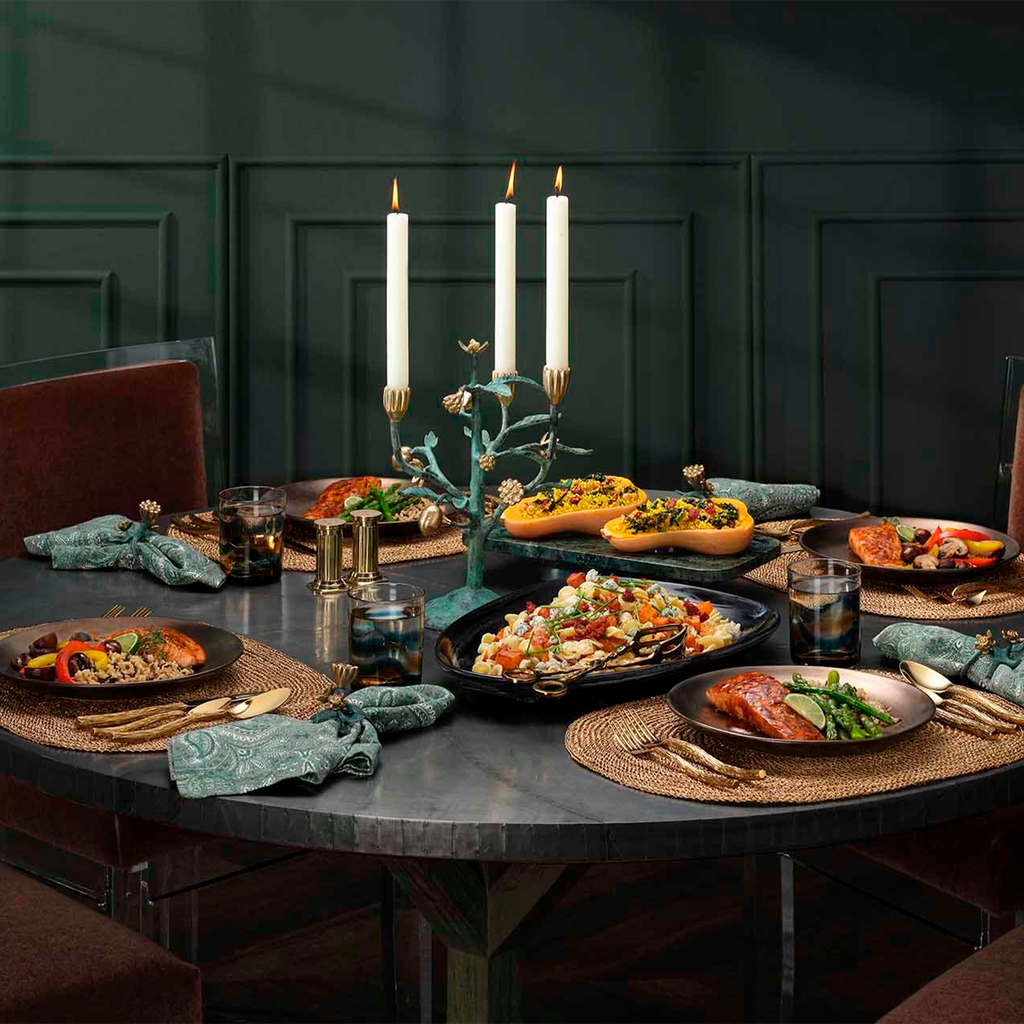 Bernadette Antique Gold Patina Floral Candelabra Brass - The Well Appointed House