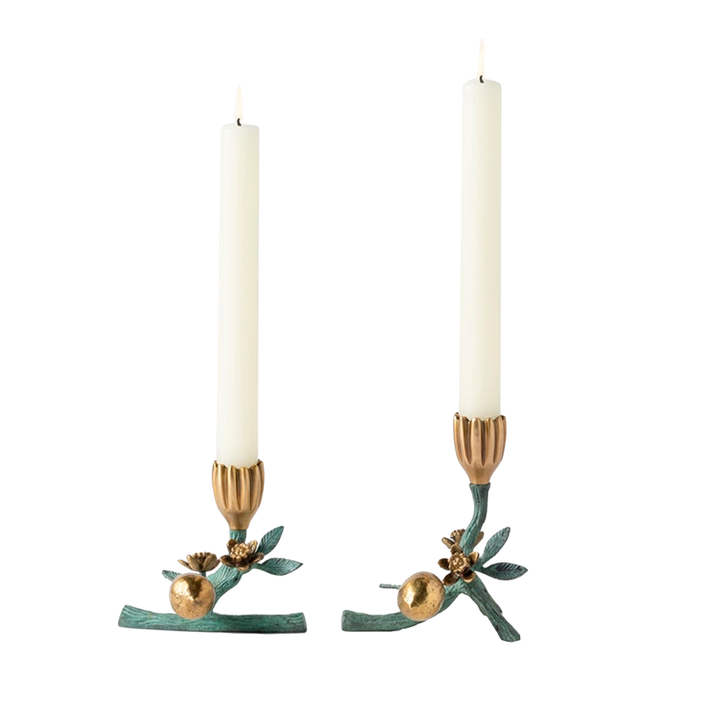 Bernadette Antique Gold Patina Floral Candle Holder Brass Set 2 - The Well Appointed House
