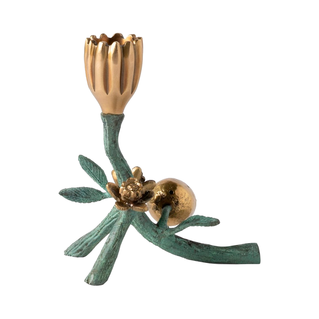 Bernadette Antique Gold Patina Floral Candle Holder Brass Set 2 - The Well Appointed House