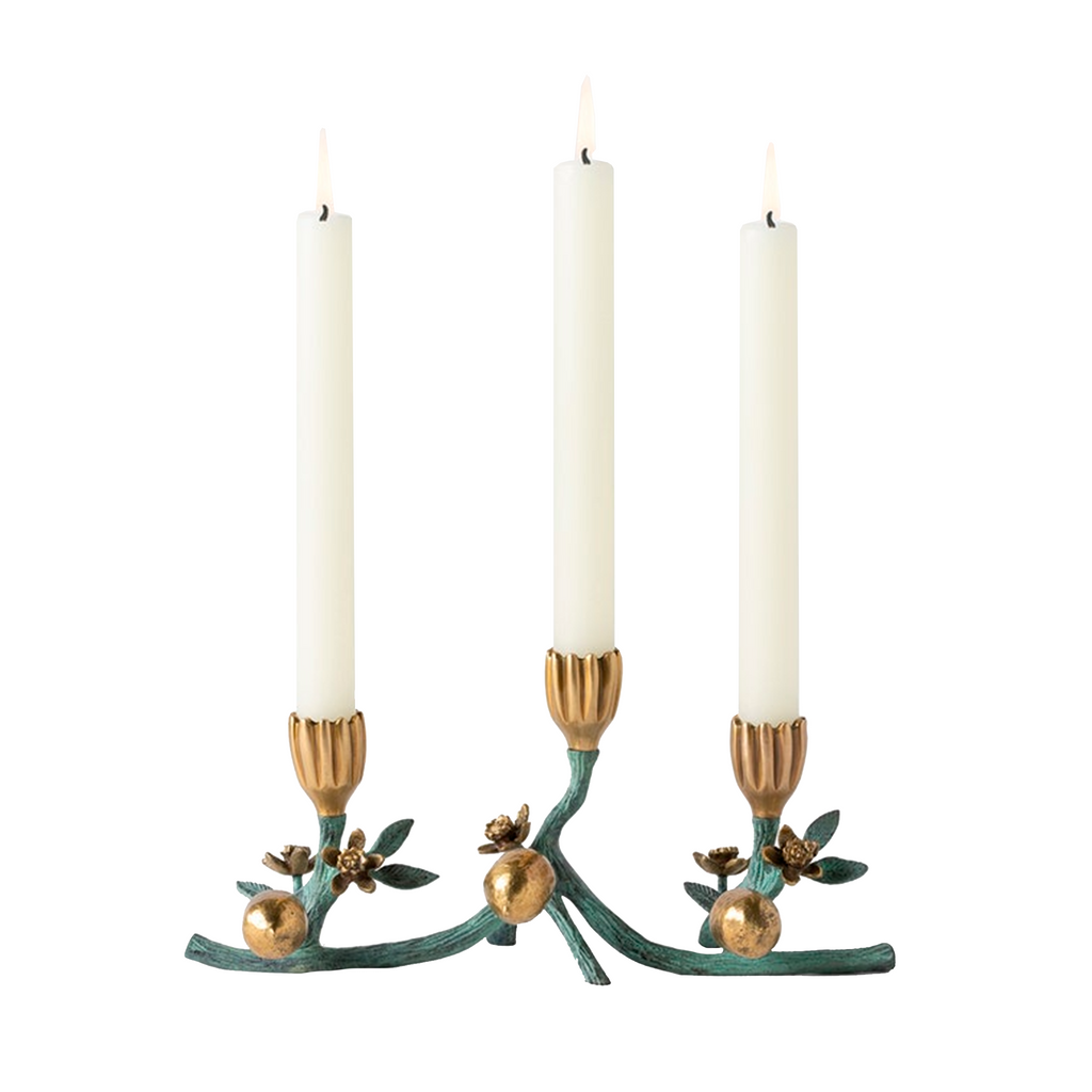 Bernadette Antique Gold Patina Floral Candle Holder Large Brass - The Well Appointed House