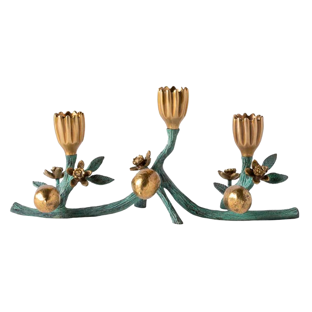 Bernadette Antique Gold Patina Floral Candle Holder Large Brass - The Well Appointed House