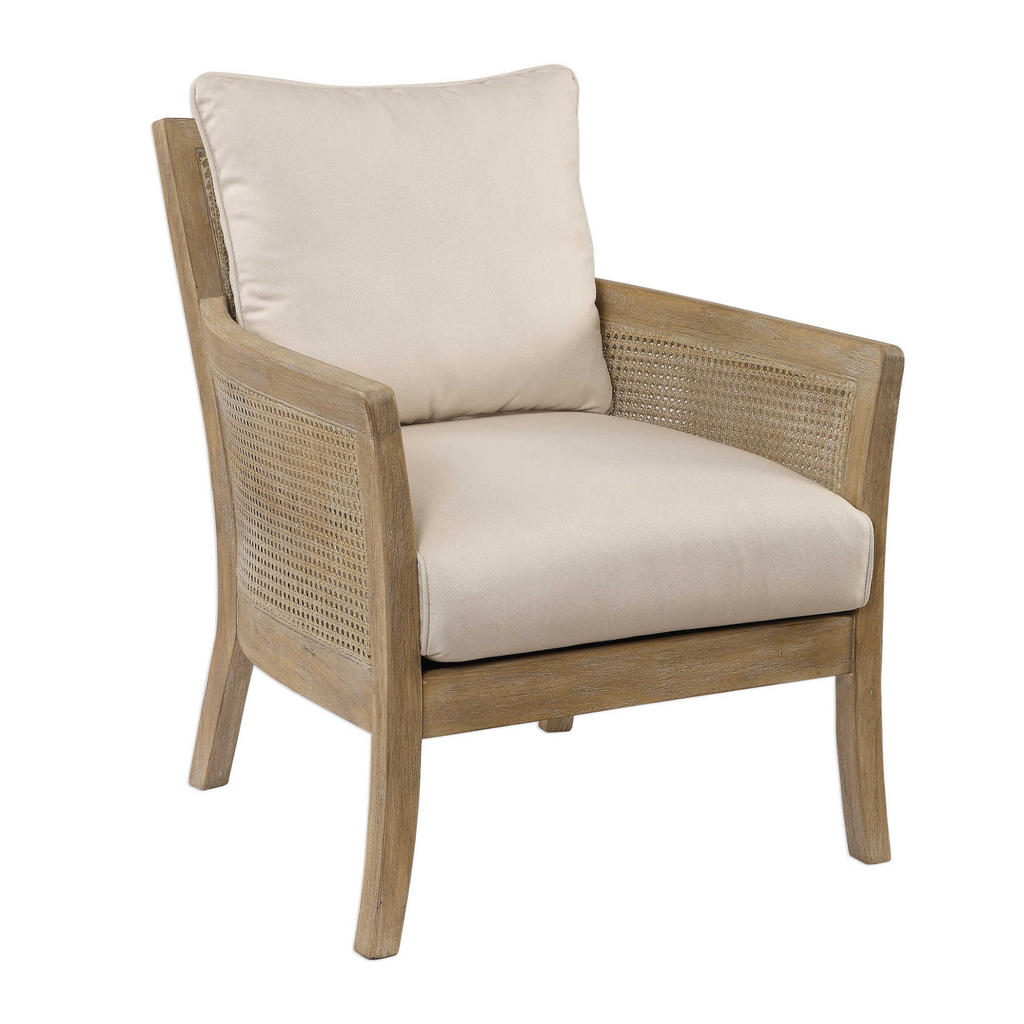 Bleached Sandstone Hardwood & Cane Arm Chair - The Well Appointed House