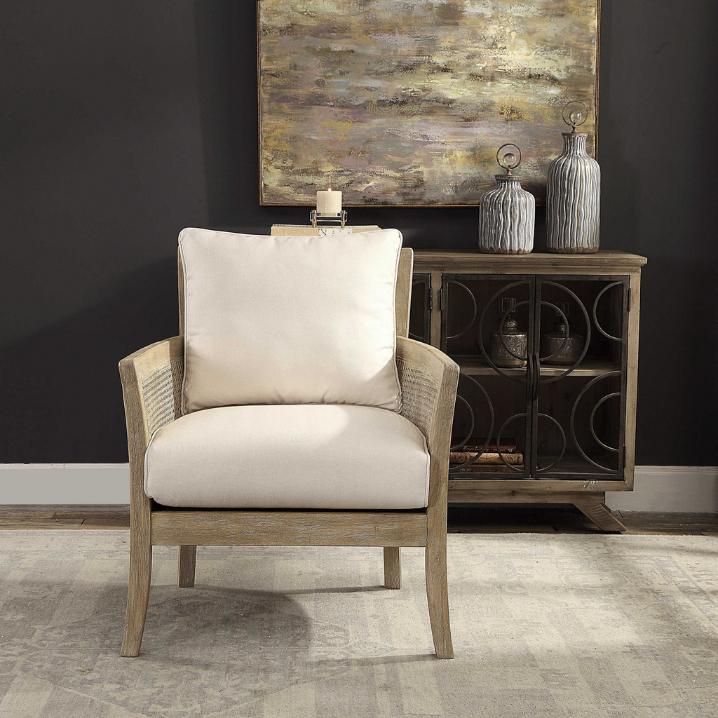 Bleached Sandstone Hardwood & Cane Arm Chair - The Well Appointed House