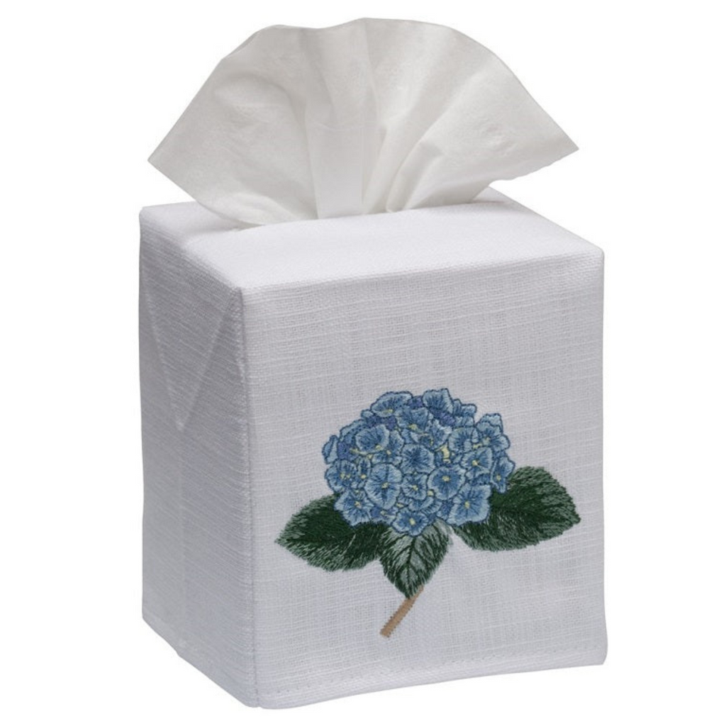 Blue Hydrangea Embroidered Tissue Box Cover - The Well Appointed House