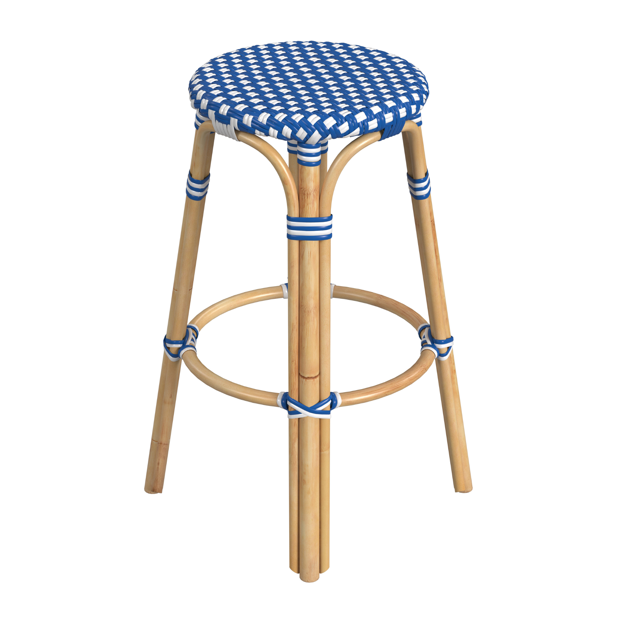 Blue and white online wicker bar stools