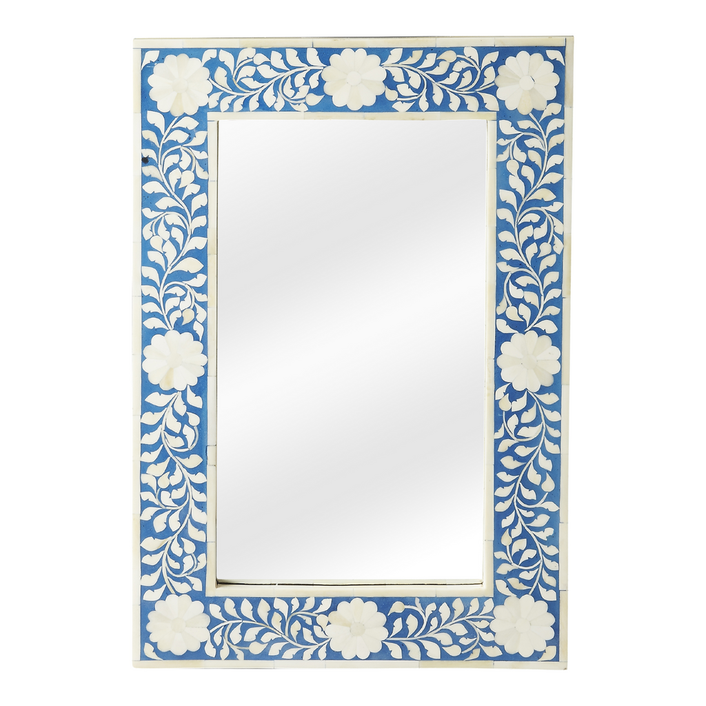 Bone Inlay Mosaic Rectangular Wall Mirror in Blue and White - The Well Appointed House