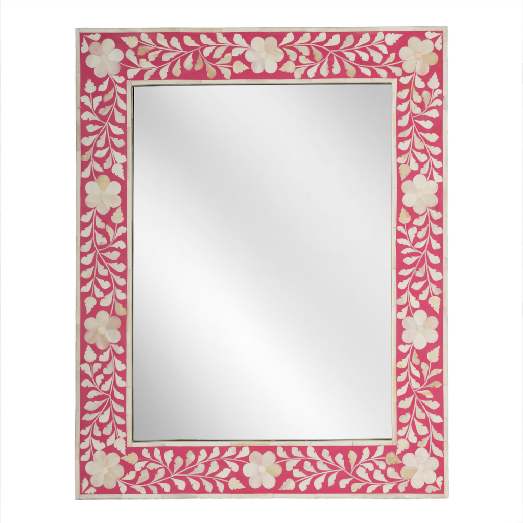 Bone Inlay Mosaic Rectangular Wall Mirror in Pink and White - The Well Appointed House