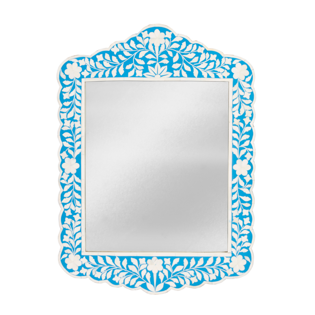 Bone Inlay Mosaic Wall Mirror in Blue and White - The Well Appointed House