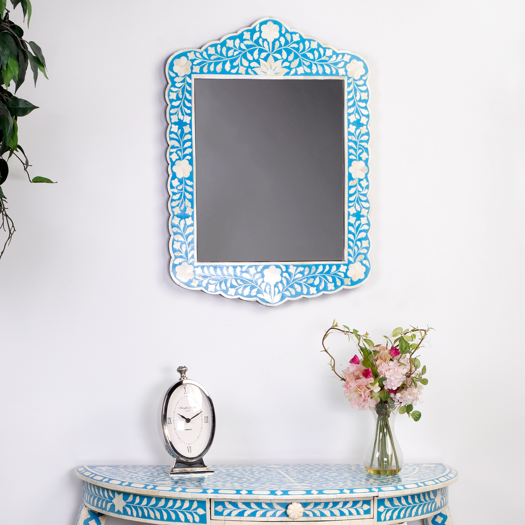 Bone Inlay Mosaic Wall Mirror in Blue and White - The Well Appointed House