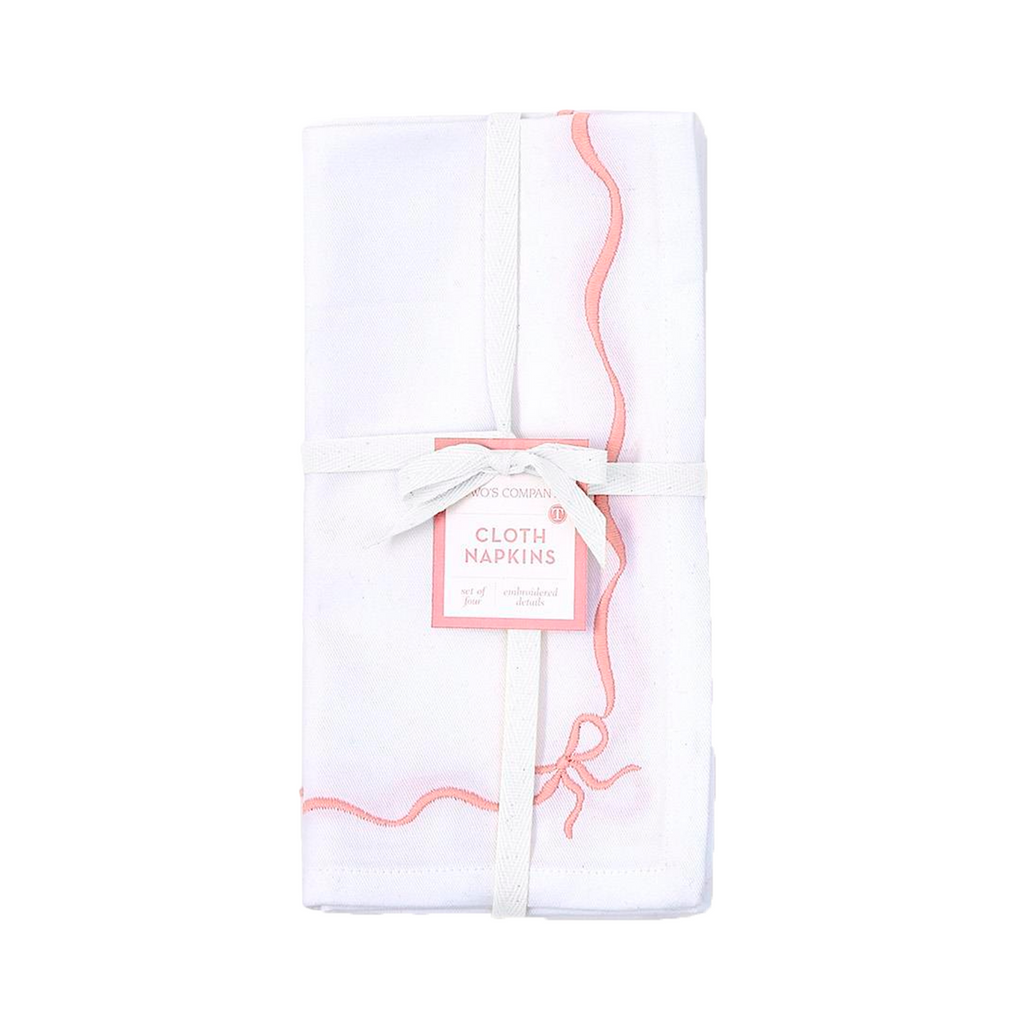 Bow-tiful Set of 4 Embroidered Bow Dinner Napkins - The Well Appointed House