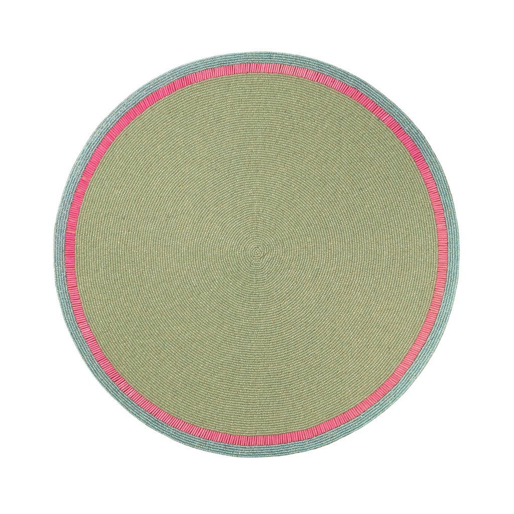 Bright Stripe Hand Beaded Placemat, Seafoam With Pink - The Well Appointed House