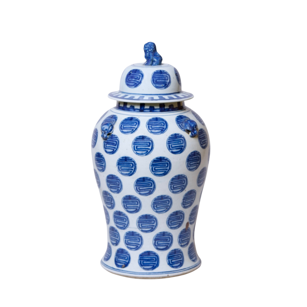 Longevity Medallion Blue and White Porcelain Temple Jar - The Well Appointed House