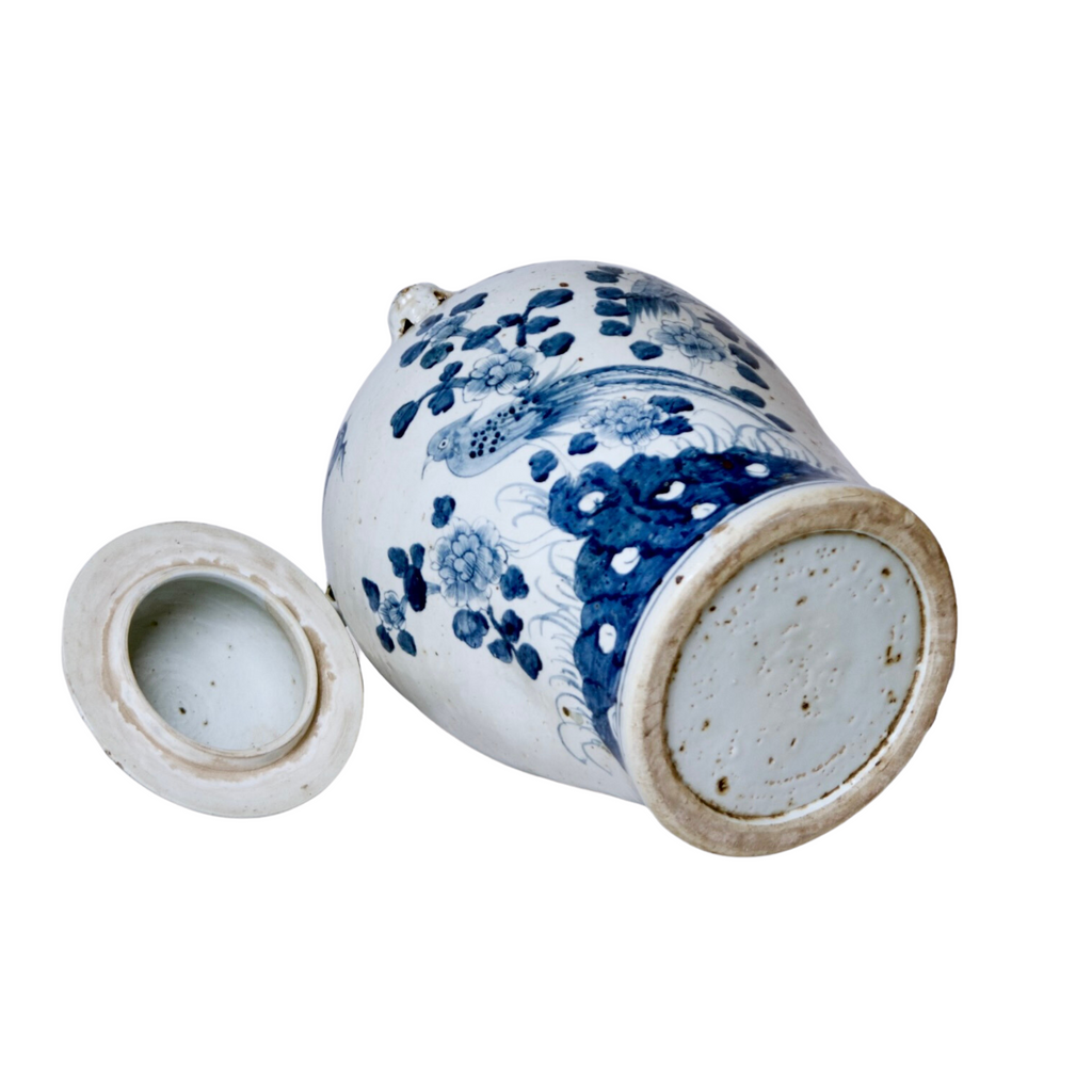 Bird and Flower Blue and White Porcelain Temple Jar - The Well Appointed House