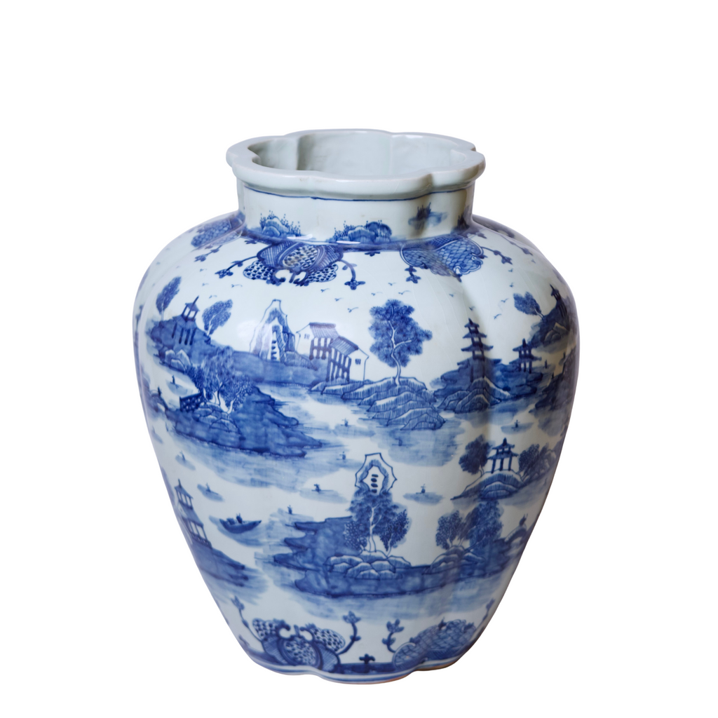 "Willow Ware" Blue and White Porcelain Gourd Vase - The Well Appointed House