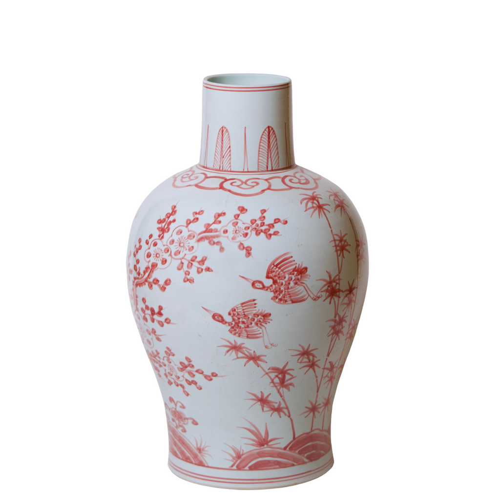 Rustic Red and White Porcelain Blossoms Vase - The Well Appointed House