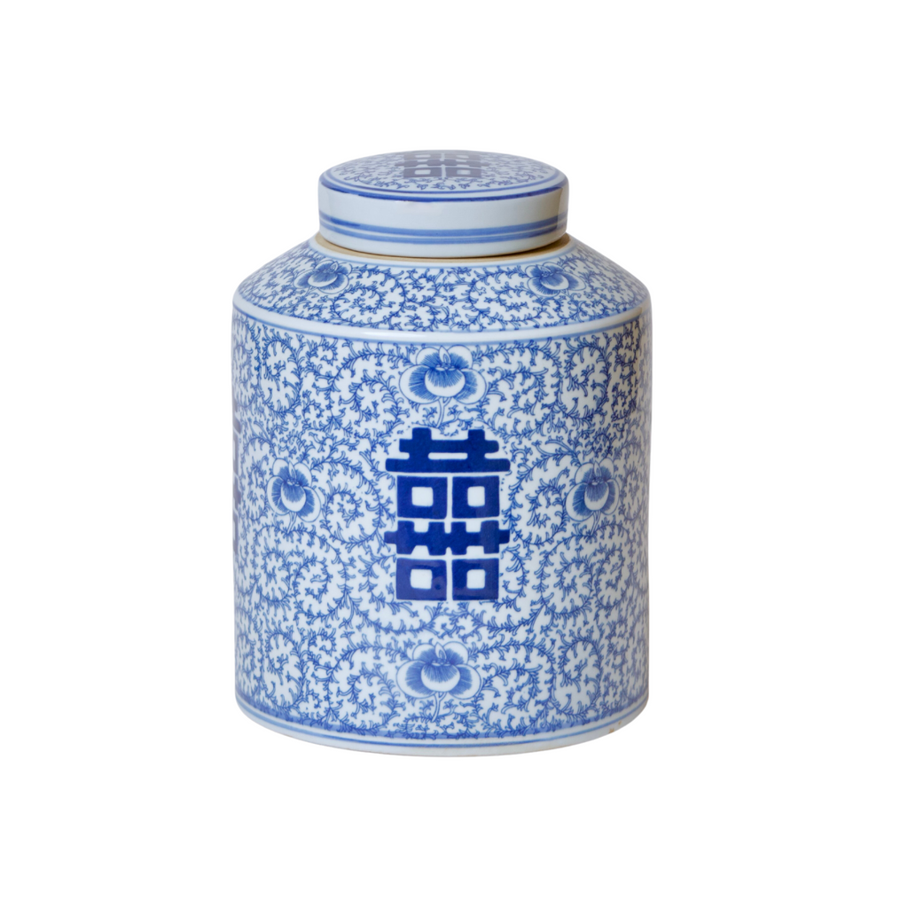 Double Happiness Blue and White Porcelain Canister - The Well Appointed House
