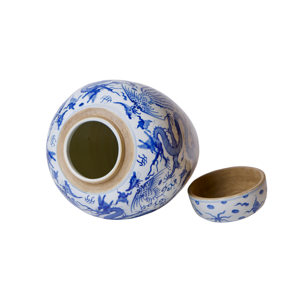 Blue and White Porcelain Dragon Lidded Jar - The Well Appointed House
