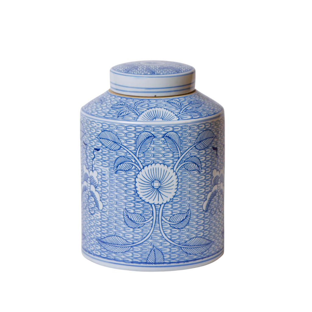 Deco Peony Blue and White Porcelain Canister - The Well Appointed House