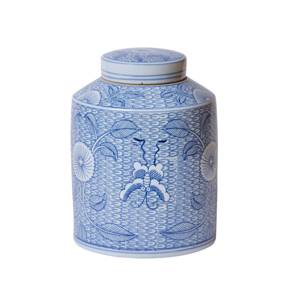 Deco Peony Blue and White Porcelain Canister - The Well Appointed House