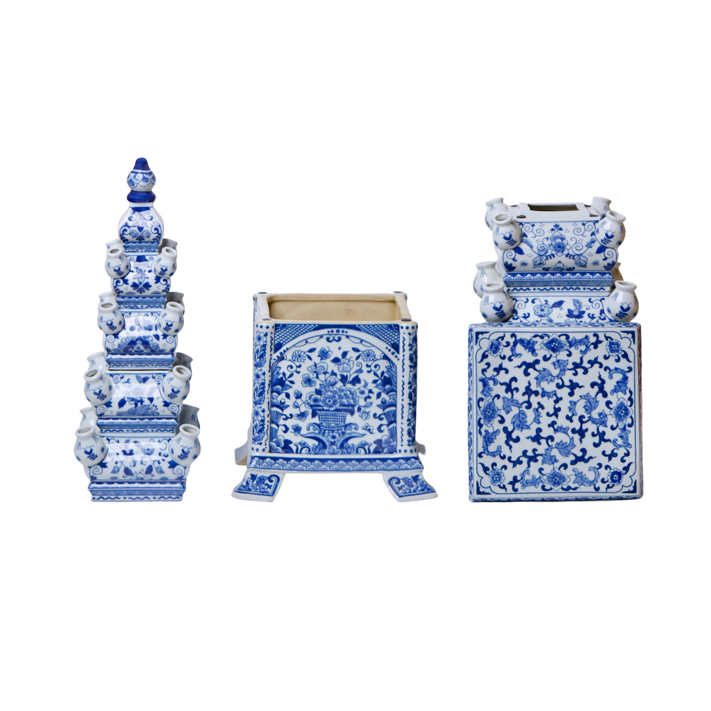 Blue and White Tall Porcelain Tulipiere - The Well Appointed House