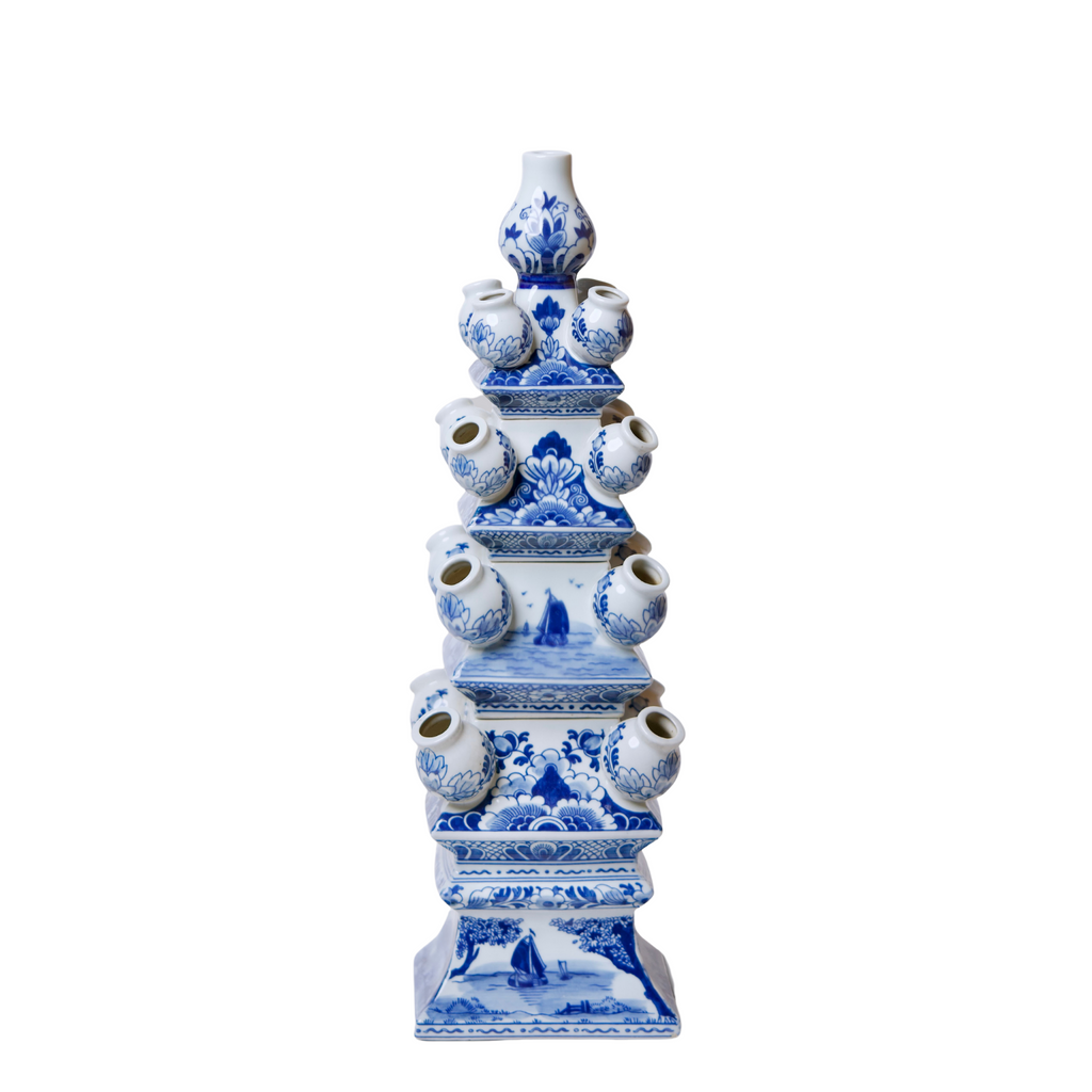 Blue and White Short Porcelain Tulipiere - The Well Appointed House