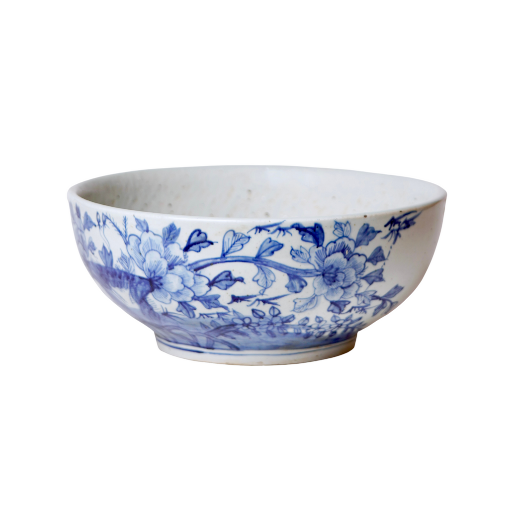 Blue and White Porcelain Floral Bowl - The Well Appointed House