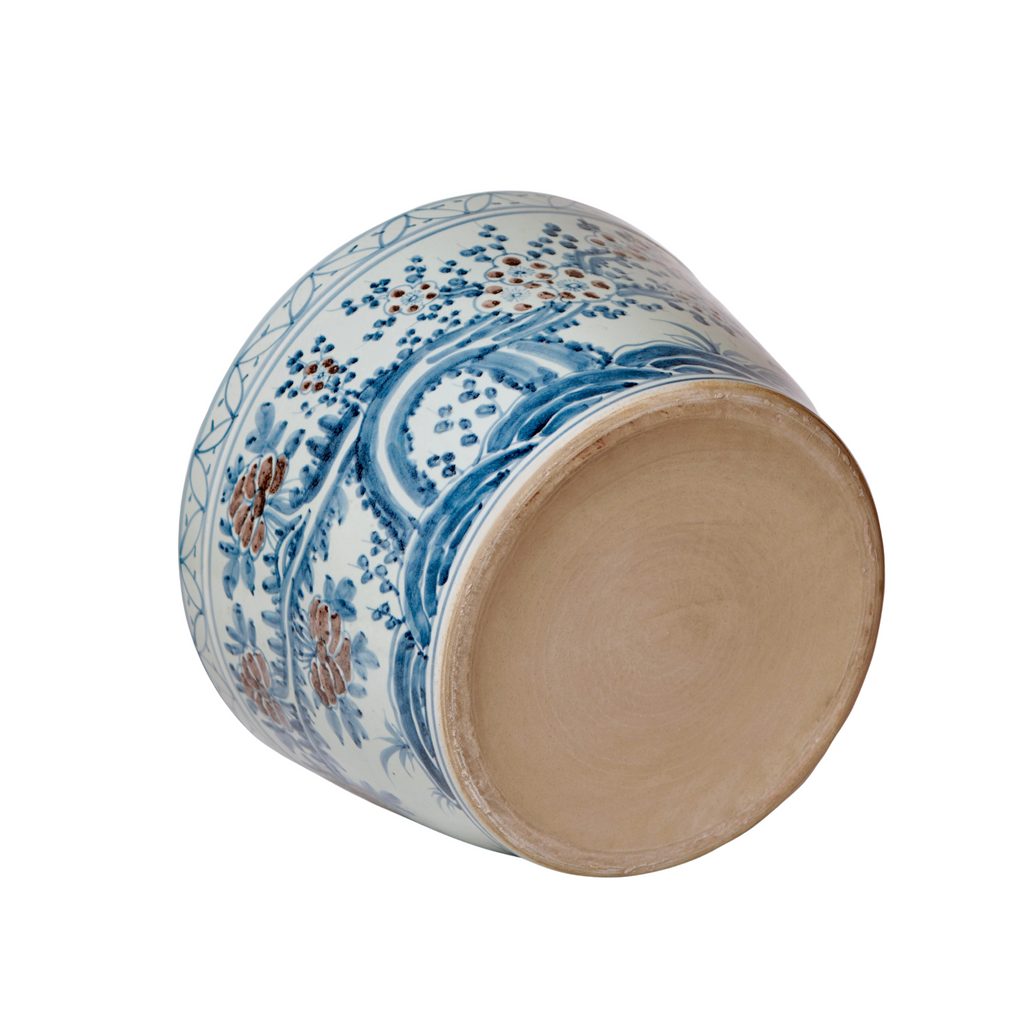 Large Rustic Red, Blue and White Blossoms Porcelain Planter - The Well Appointed House