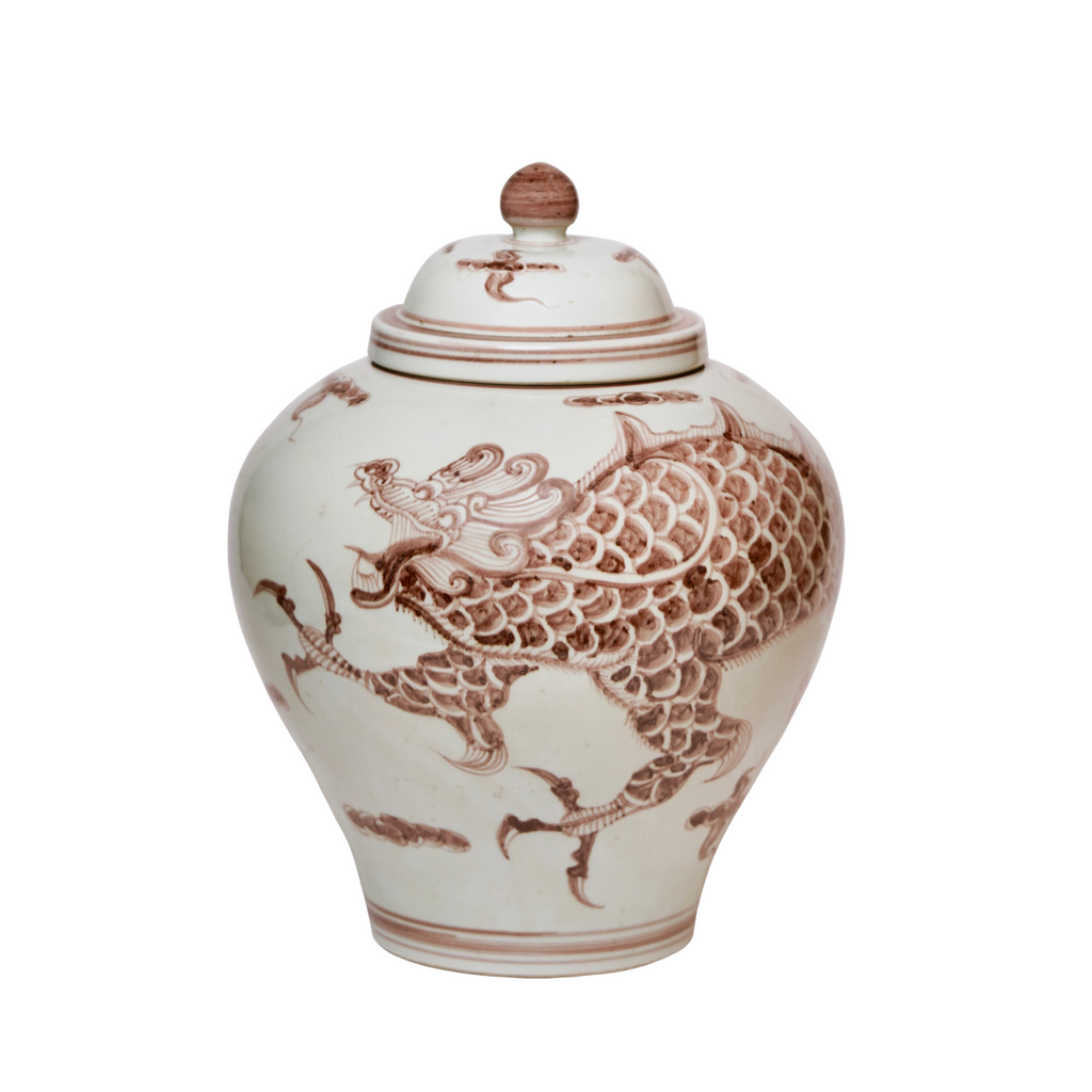 Rustic Red and White Porcelain Dragon Jar - The Well Appointed House